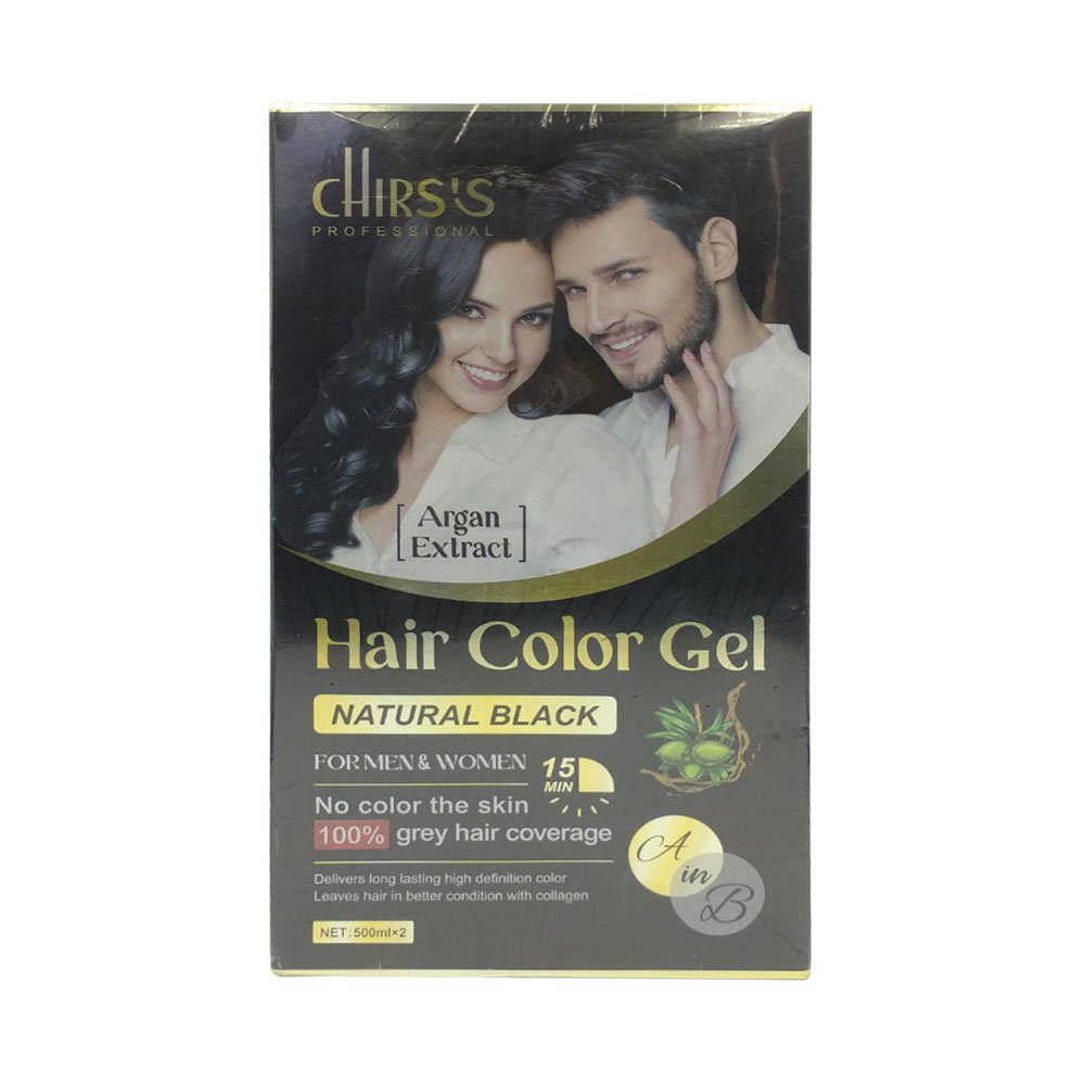 Chirs's Professional natural black Hair Color Gel For Men & Women With Argan Axtract 500ml X 2 = 1000ml